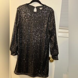 H&M Black Sequin Long Sleeve Dress